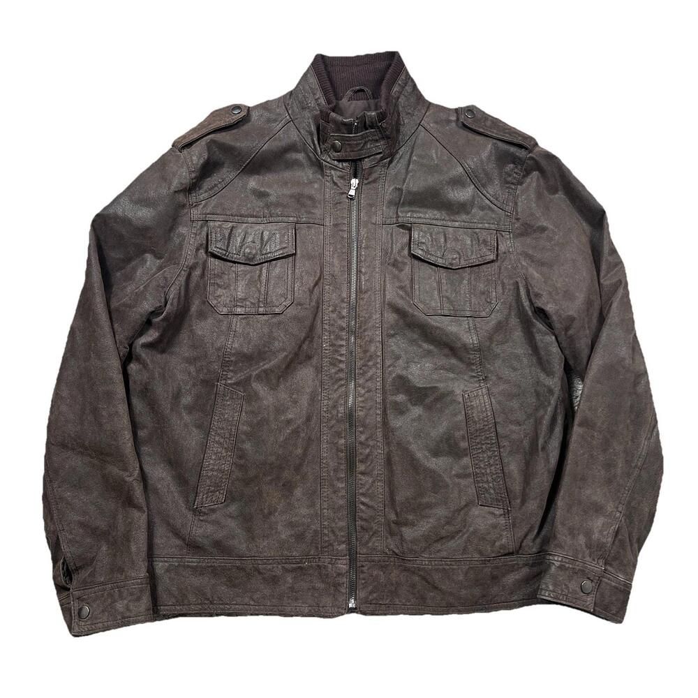 Pelle Vera Suede Leather Jacket Moto Biker Zip Up Brown Mens Size 56